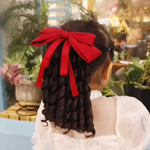 Perruque <span class=keywords><strong>de</strong></span> princesse pour enfants avec nœud, <span class=keywords><strong>postiche</strong></span> <span class=keywords><strong>queue</strong></span> <span class=keywords><strong>de</strong></span> <span class=keywords><strong>cheval</strong></span> à ondulations souples, en fibre haute température, accessoires capillaires - Product Image 2