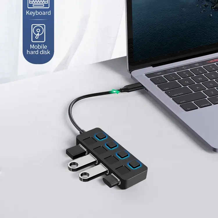 Hub de alta velocidade tipo C 3*USB 2.0 + 3.0 USB de 4 portas para PC, laptop e Mac