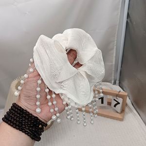 Élastiques à cheveux en satin perlé de luxe léger avec pompons, pour queue de cheval basse, charme féminin, pour fille - Product Image 6