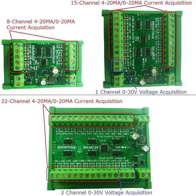 8-24CH 4-20MA to RS485 Current Analog Input Collector Module MODBUS RTU Board for PT100 K Thermocouple Pressure Sensor DC 12 24V