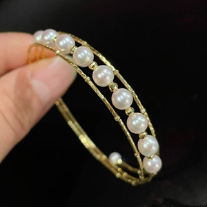 4-5.5mm Freshwater Pearl Stretch <b>Bangle</b>, Near Round & Teardrop Pearl Multi Layer Elastic 925 <b>Sterling</b> <b>Silver</b> <b>Bracelet</b> for women - Product Image 5