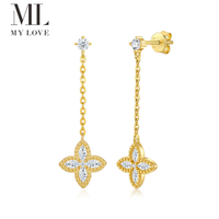 Boucles d'oreilles pendantes Mylove personnalisées en argent sterling 925 plaqué or 18 carats avec moissanite, motif trèfle à quatre feuilles, vente en gros