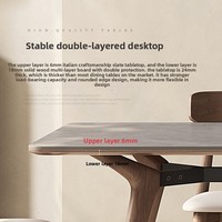 Table à manger en bois massif gris avec plateau en pierre, style moderne minimaliste, en bois de frêne blanc, rectangulaire, style italien, d'inspiration nordique, pour restaurant