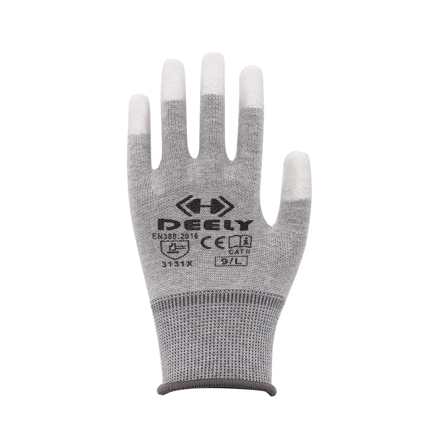 Вязаные перчатки из углеродного волокна с полиуретановым покрытием на пальцах ESD