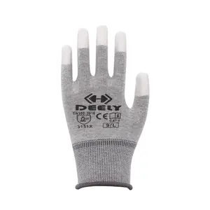 ESD Carbon fiber knitted PU coated on the finger gloves