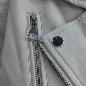 Chaqueta de Cuero Corta <span class=keywords><strong>Beige</strong></span> para <span class=keywords><strong>Mujer</strong></span>, Estilo Motero, con Mangas de Correa, Colores Personalizables Disponibles - Product Image 3