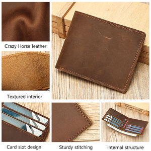 Portefeuille à deux volets en cuir Crazy Horse pour homme Portefeuille en cuir pour carte de crédit Portefeuille en cuir véritable pour homme - Product Image 4