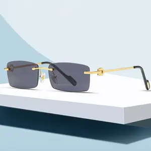 vashap 00450无框矩形2023新款太阳镜女性复古时尚墨镜设计师UV400金属男士太阳镜定制