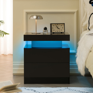 Nightstand LED Bedside Table Cabinet with 2 <b>Drawers</b> Modern <b>Storage</b> for Bedroom Black - Product Image 1