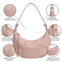 Sac croissant en cuir PU rose personnalisé avec logo, sac à bandoulière souple, sac hobo demi-lune, sac à main minimaliste sous le bras