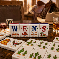 U.fun Ensemble de Mahjong Américain de Luxe Moderne, Série Cowboy Western, Tuiles en Acrylique Gravées Motifs Cactus et Fer à Cheval, Jeu pour 4 Joueurs à Domicile