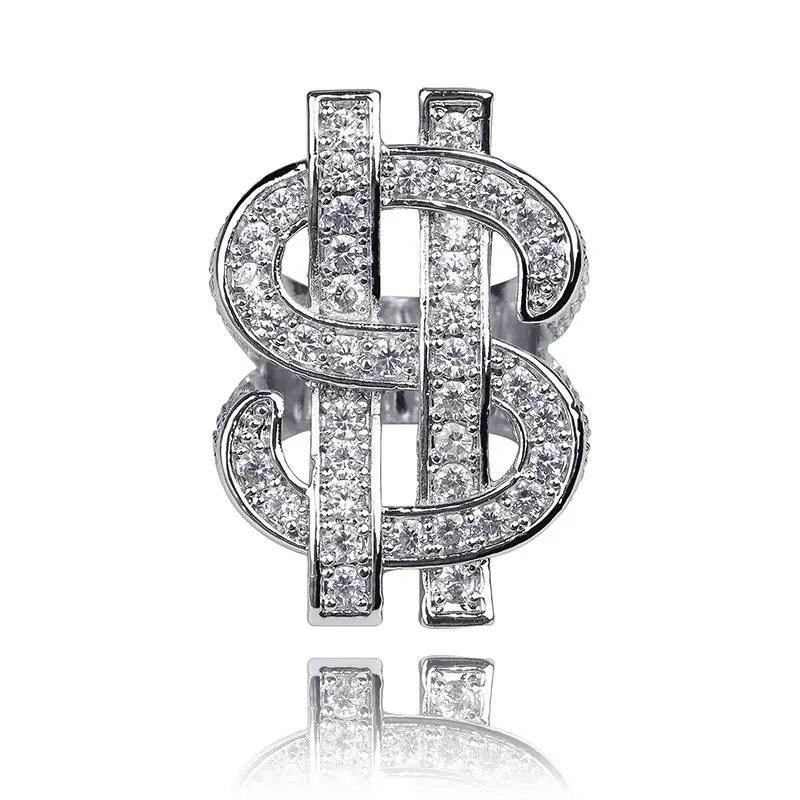 Popular Dollar Rings Micro Pave Cubic Zircon Ring Iced Out Plated Personality Fashion Hip Hop Charming Jewelry For Men Gifts