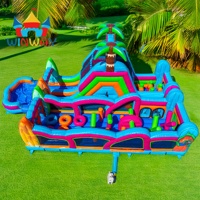 Parcours d'obstacles gonflable sur mesure 2026 avec toboggan aquatique et piscine, en PVC 0,55 mm, aire de jeux extérieure pour enfants et location événementielle
