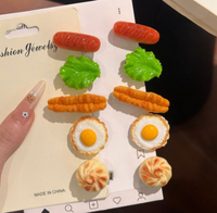 Pince à cheveux ludique en forme d'aliments - Mini pince à cheveux bec de canard pour fille, motif petit-déjeuner mignon et original - Pince à cheveux jouet alimentaire virale sur internet