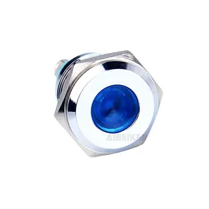 16mm IP67 IK10 Metal Blue Pilot LED Light Current Indicator 220V Stainless Steel Water Led Light Indicator 12v Signal Lamp