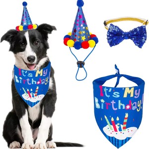 Conjunto de sombrero y pañuelo para cumpleaños de perro con lazo, accesorios de fiesta para mascotas - Product Image 1