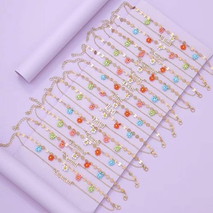 Gaby – bracelets de cheville colorés fleur pendante, bracelet de plage de pied avec double chaîne, bracelet de cheville zodiaque pour femmes, vente en gros, bijoux de corps - Product Image 1