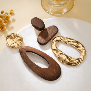Boucles d'oreilles pendantes rétro en bois, couleur café brun, forme géométrique ronde, pour soirée, mode - Product Image 4