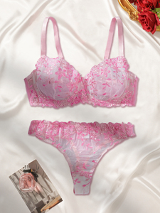 طقم ملابس داخلية نسائية مكون من قطعتين بتصميم جديد لعام 2026، مزين بالتطريز الزهري على شبكة شفافة مثيرة وخفيفة - Product Image 4