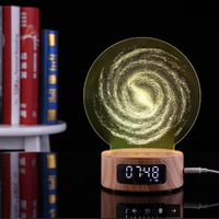 Lampe de chevet 3D intelligente en acrylique personnalisée avec haut-parleur musical, base en bois à grain, veilleuse LED RGB et horloge-réveil avec minuteur