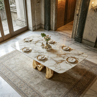 Ensemble de table à manger en fibre de verre de luxe, base en métal doré, plateau en marbre blanc, 4 chaises courbes, meubles pour la maison et les restaurants