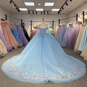 Robe de bal en mousseline bleu clair avec appliqués, style vintage, pour Quinceañera, Vestidos de 15 Años, fête Sweet 16, référence Dy20254 - Product Image 3