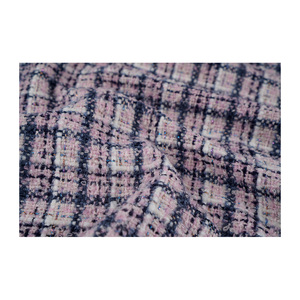 Tissu en tweed fantaisie de qualité supérieure fabriqué en Corée, motif à carreaux blanc-violet-marine, tissu textile tissé sur mesure OEM & ODM - Product Image 4