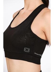 Sujetador deportivo Munns & Mars para mujer, negro, liso, de poliéster elástico, con almohadillas extraíbles, sin aros, venta al por mayor - Product Image 4