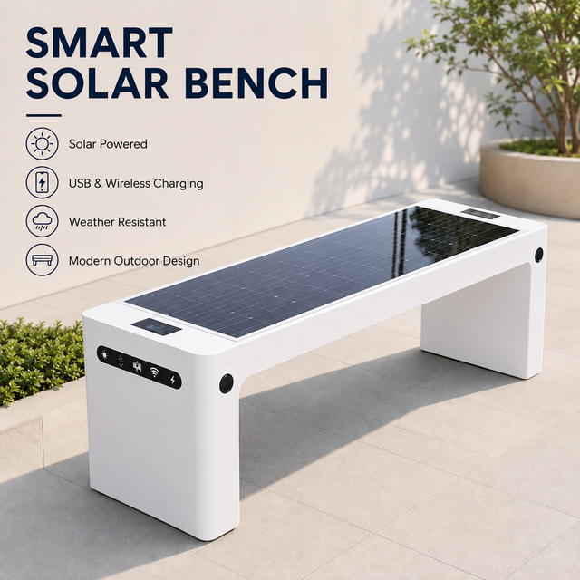 Smart Solar Bench Outdoor Waterproof  Park Bench with USB Wireless Charging, WiFi & Bluetooth Speaker  Smart City  Furniture