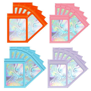 RTS Resealable Bags With Clear Window Metallic Holographic Mylar Bags Packing Zip Lock Pouch For Small Business