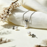 Ensemble de bijoux SA en acier inoxydable, boucles d'oreilles clous et collier pendentif perle pour femme, bijoux anti-ternissement, vente en gros, cadeau de vacances, en vrac