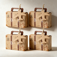 Caja de Regalo Corrugada con Temática de Viajes - Empaque Estilo Maleta de Kraft con Adorno de Avión para Recuerdos