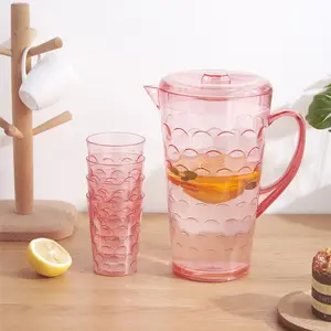 Hot sell 1.5L PS Plastic Jug with Lid Cold Water Pitcher with 4 Tumblers