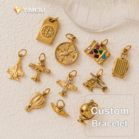 YML&Travel Around the World Compas de voyage en acier inoxydable plaqué or 18K PVD, breloque globe DIY pour valise et livre