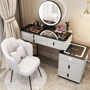 Modern Furniture Vanity Makeup Dresser One Set Design Metal Feet Bedroom <b>Dressing</b> Table With LED Mirror Wireless Charging - Product Image 1