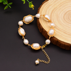 Bracelets et joncs ouverts en perles baroques naturelles plaqués or 18 carats faits à la main, <span class=keywords><strong>bracelet</strong></span> en <span class=keywords><strong>fil</strong></span> enveloppé, bijoux fins personnalisés - Product Image 6
