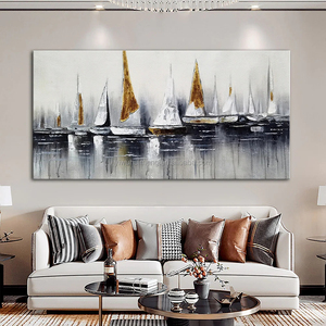 Arte de pared pintado a mano, paisaje de velero Horizontal del océano, marco de lona moderno, pinturas abstractas de barcos de vela, 100% - Product Image 3