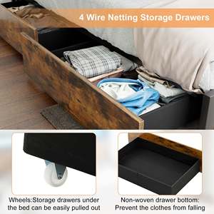 AJUNION <span class=keywords><strong>Lit</strong></span> industriel en bois et métal Cadre <span class=keywords><strong>de</strong></span> <span class=keywords><strong>lit</strong></span> plate-forme Queen Size avec lumière LED Station <span class=keywords><strong>de</strong></span> charge USB Tête <span class=keywords><strong>de</strong></span> <span class=keywords><strong>lit</strong></span> à 4 tiroirs <span class=keywords><strong>de</strong></span> rangement - Product Image 6