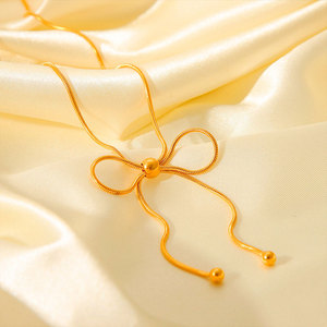 จี้สร้อยคอรูปโบว์ชุบทอง 14k 18k ทำจากสแตนเลส 316L สำหรับผู้หญิง ขายส่ง - Product Image 2