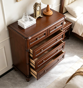 Commode traditionnelle en bois massif avec 5 tiroirs, meuble de rangement antique pour chambre à coucher, décoration intérieure - Product Image 4