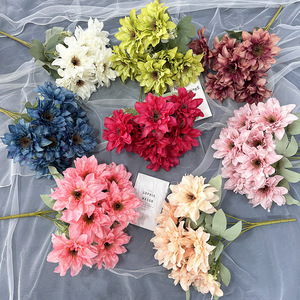 Usine de fleurs artificielles Meiyu Craft, dahlias simulés, fleurs artificielles à 7 têtes en tissu polyester, décoration de mariage et de maison - Product Image 1