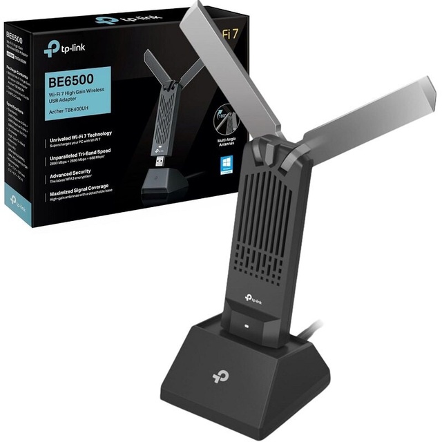 TP-Link Wi-Fi 7 High Gain USB Receiver Wireless Network Adapter with Multi-Angle Antennas Archer TBE400UH BE6500