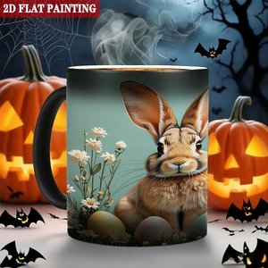 Magic Heat Changing Mug 11oz Frosted Black <b>Ceramic</b> <b>Cup</b> With Bunny Easter Design 2D Flat Painting - Product Image 6