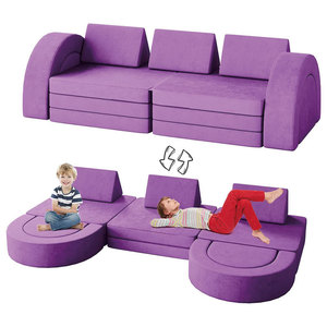 Canapé modulaire pour enfants 12 pièces en tissu bleu avec mousse haute élasticité, mobilier de salle de jeux pour enfants de 3 ans et plus - Product Image 4