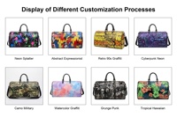Sac de voyage en PU imprimé numérique personnalisé style graffiti avec séparation sec/humide, sangle réglable 54 cm, sac de week-end multi-logo