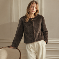 Manteau court élégant pour femmes en laine et cuir, col rond, boutons métalliques, chaud