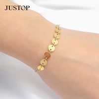 Bracelet ajustable minimaliste tendance en acier inoxydable plaqué or 18 carats avec chaîne à breloques pour femmes
