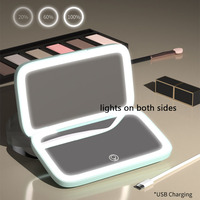 LED Rechargeable Square Travel Compact Portable Folding 1X/5X Magnifying Handheld Makeup Mirror with Lights