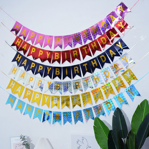 Venta al por mayor de fábrica, Bandera de cola de pez de <span class=keywords><strong>feliz</strong></span> cumpleaños, nuevas <span class=keywords><strong>letras</strong></span> en inglés, decoración de fiesta para niños y adultos, accesorios para globos de flores - Product Image 5