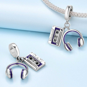 Original, niche, high-end DIY bracelet with <b>white</b> brass headphone cassette <b>tape</b> pendant, suitable for women - Product Image 5